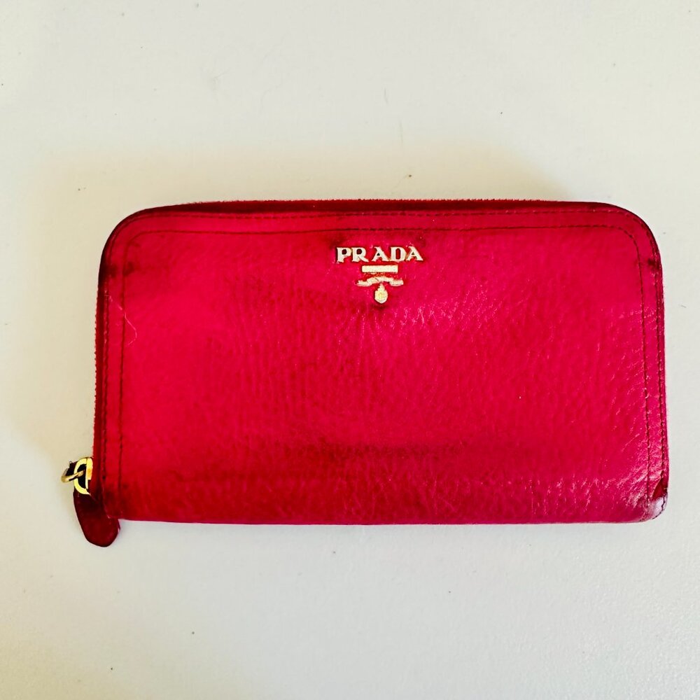 AUTH PRADA PINK TESSUTO NYLON SATCHEL BAG AND LEATHER ZIP-AROUND LONG WALLET SET - Picture 9 of 16